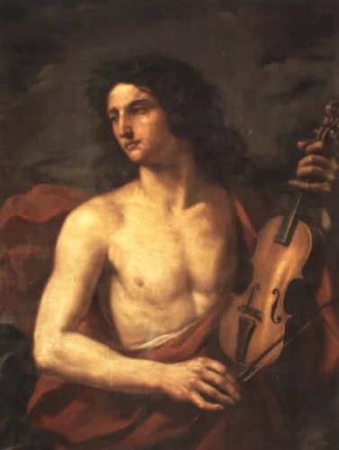 Dipinto anacronistico di Orfeo mentre suona un violino.
