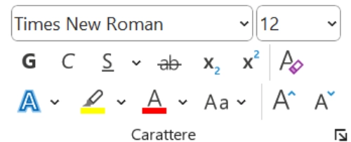 Screen da Word con le impostazioni di scelta del font.